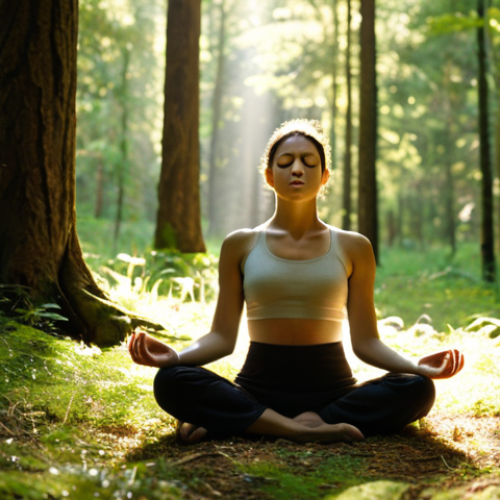 **Image Prompt:** A person meditating mindfully in a sunlit forest clearing. Focus on the serene expression and posture, with dappled light filtering through the trees. The overall mood should be calm and peaceful, reflecting the benefits of mindfulness and meditation. The color palette should be dominated by natural greens and browns, with subtle highlights of gold.