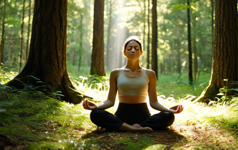 **Image Prompt:** A person meditating mindfully in a sunlit forest clearing. Focus on the serene expression and posture, with dappled light filtering through the trees. The overall mood should be calm and peaceful, reflecting the benefits of mindfulness and meditation. The color palette should be dominated by natural greens and browns, with subtle highlights of gold.