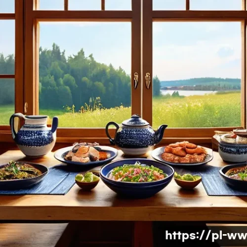Home 32 장수와 관련된 뇌 기능 개선 방법 - A vibrant and cozy Polish kitchen scene featuring a wooden table with fresh seafood dishes rich in o...