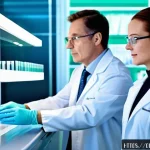Home 19 장수 연구의 임상적 응용 - A futuristic medical laboratory scene showcasing advanced biomarker analysis for aging diagnostics, ...