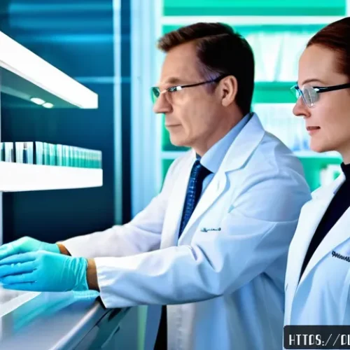 Home 31 장수 연구의 임상적 응용 - A futuristic medical laboratory scene showcasing advanced biomarker analysis for aging diagnostics, ...
